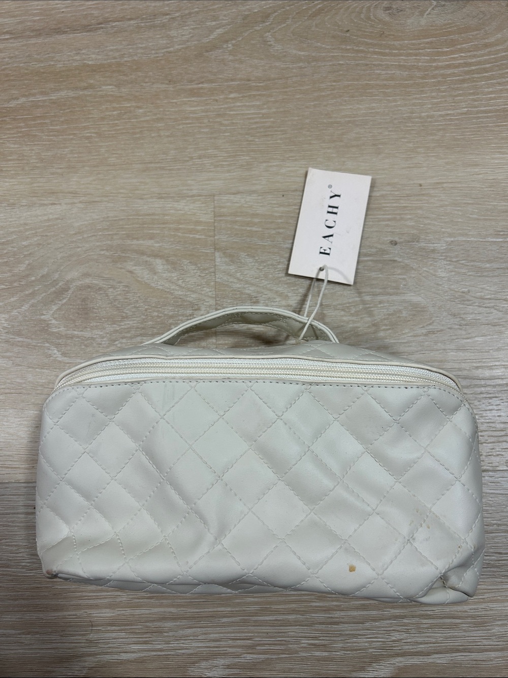 Quilted Cream Cosmetic Travel Case with Top Handle